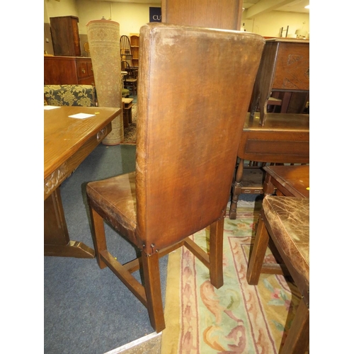 791 - A long oak carved refectory table - L 198 cm, together with four chairs