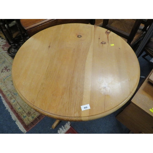 800 - A circular pine kitchen table together with a honey pine mirror and a pine stool (3)