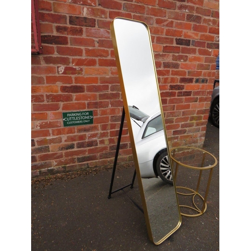 804 - A modern gilt framed full length free standing mirror together with a gilt metal / glass topped circ... 