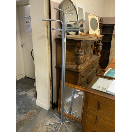 826 - Six assorted modern mirrors to include a metal circular example together with a metal hat stand