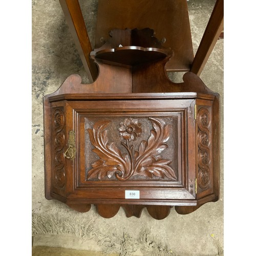 830 - A vintage carved mahogany wall corner cupboard