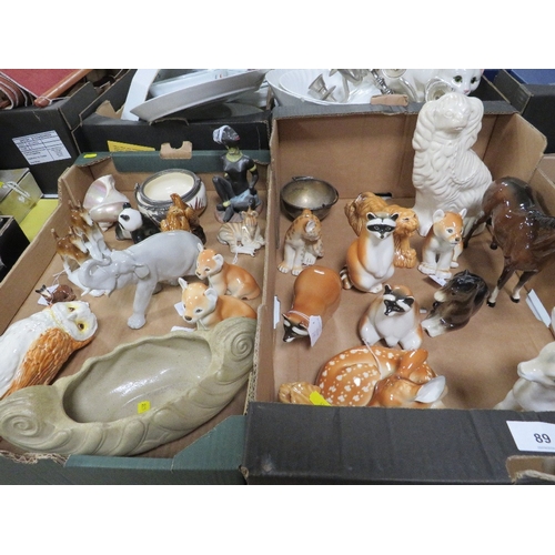 89 - Two trays of ceramic figures to include Lomonosov and Beswick etc