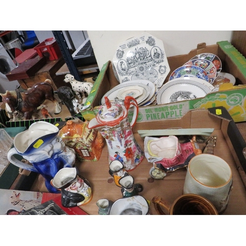 50 - Three trays of assorted ceramics etc to include a 1887 octangular jubilee plate, Japanese teapot, an... 