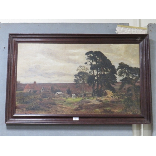 16 - An early oil on canvas indistinctly signed lower right, Farmstead view circa 1894