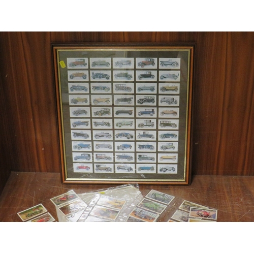 37 - A framed set of cigarette cards together with some loose larger cards