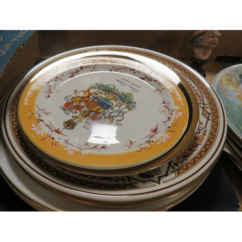 116 - A tray of sundries to include Capodimonte figures, Wedgwood and Coalport collectors plates