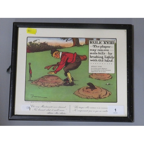 1 - A framed golfing humerous print ‘Golf Fanatics International’ of which Bobby Charlton was Captain - ... 