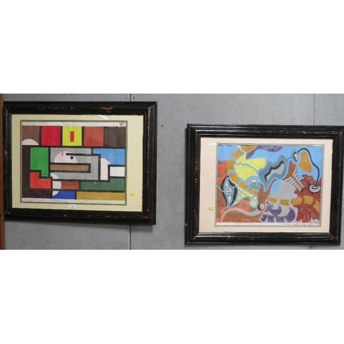 10 - A pair of large framed abstract paintings, one signed 41 x 54 cm. (2)