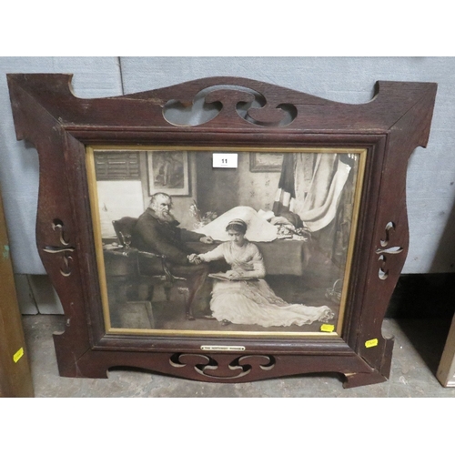 11 - An Art Nouveau oak picture frame together with a still life floral painting, and Dutch style naïve p... 