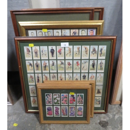 14 - Seven assorted framed cigarette cards to include golfers