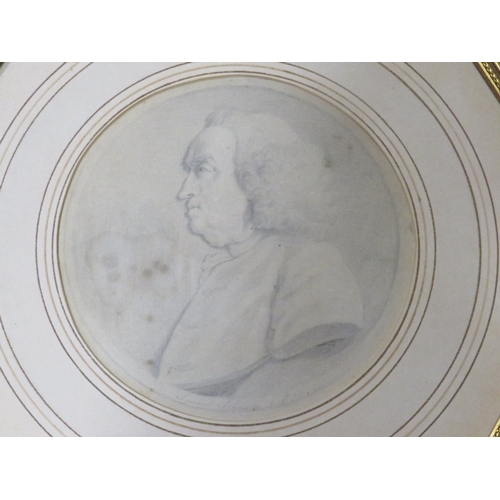 2 - I W Dupp (XIX) An original pencil drawing of Dr Samuel Johnson - label verso, Dia. 13 cm