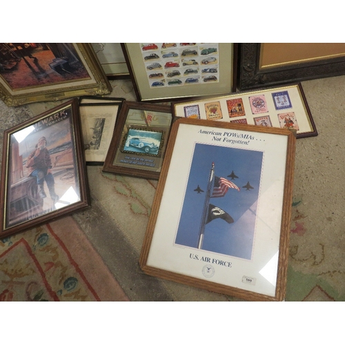 28 - A collection of assorted pictures and prints to include a small Rolls-Royce mirror, car cigarette ca... 