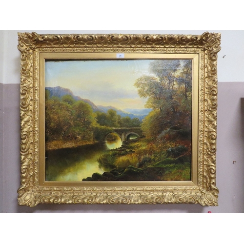 29 - A large 19th century gilt framed oil on canvas depicting a river scene 62 x 74 cm