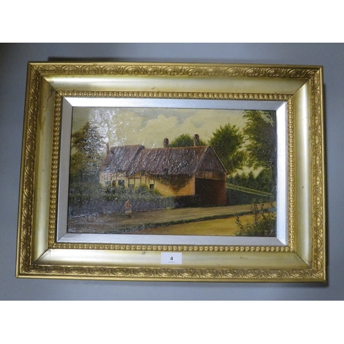 4 - A Oliver - ‘Anne Hathaways Cottage’ oil on canvas signed and dated 1900 lower right, 24.5 x 39 cm