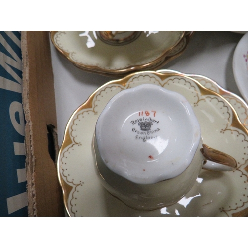 50 - Two trays of assorted tea ware to include Royal Albert 