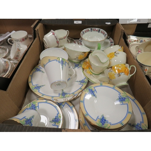 61 - Four trays of assorted tea ware to include Aynsley, Paragon etc