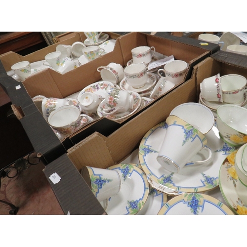 61 - Four trays of assorted tea ware to include Aynsley, Paragon etc