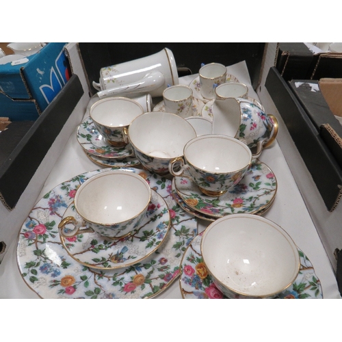 61 - Four trays of assorted tea ware to include Aynsley, Paragon etc