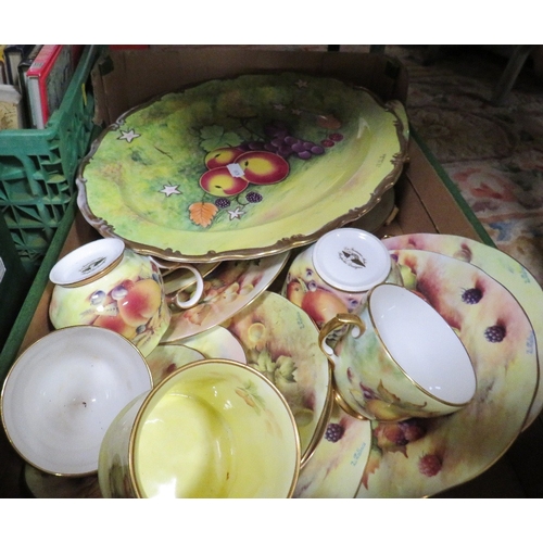 69 - A box of hand painted signed dinnerware