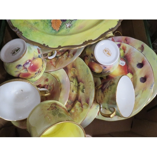 69 - A box of hand painted signed dinnerware