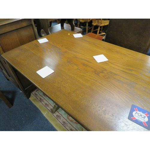 786 - A long oak carved refectory table - L 198 cm, together with four chairs