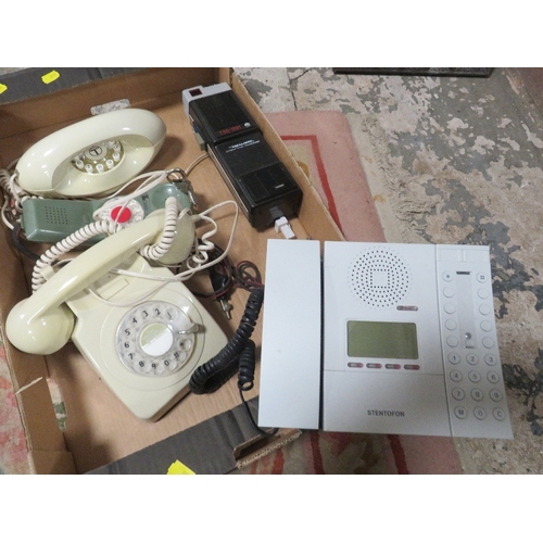 79 - A tray of vintage telephones to include a modern Stentofon by Jacob Jensen and a realistic hand held... 