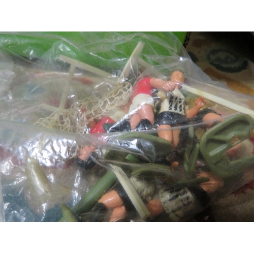 80 - A tray of vintage Airfix army figures, vehicles, Shell tanker, Transformer mask etc