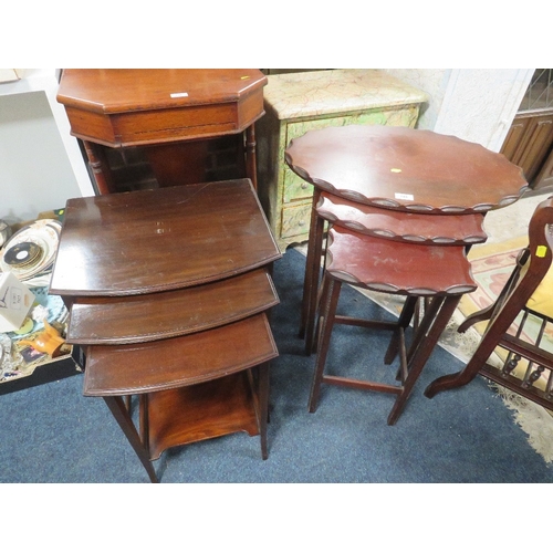 748 - Two vintage mahogany nests of tables together with an Edwardian mahogany piano stool