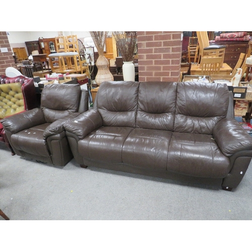 751 - A two piece brown leather style suite