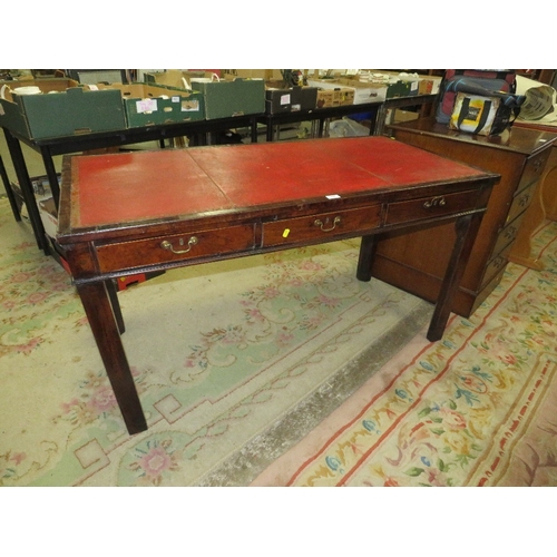 756 - A 19th century mahogany leather topped library table with three frieze drawers H 74 cm W 137 cm