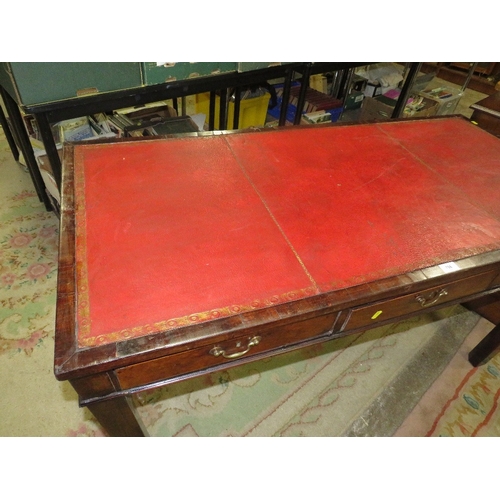 756 - A 19th century mahogany leather topped library table with three frieze drawers H 74 cm W 137 cm