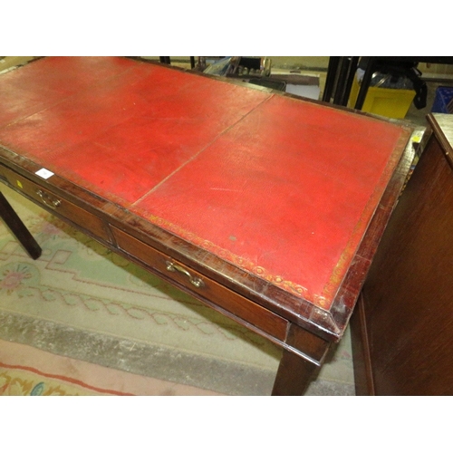 756 - A 19th century mahogany leather topped library table with three frieze drawers H 74 cm W 137 cm