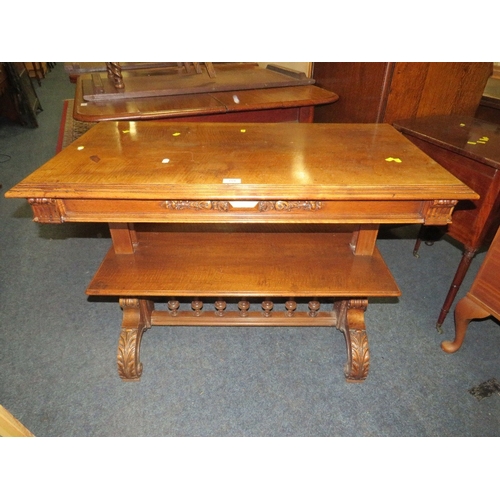 759 - An antique mahogany metamorphic three tier dumb waiter W 100 cm