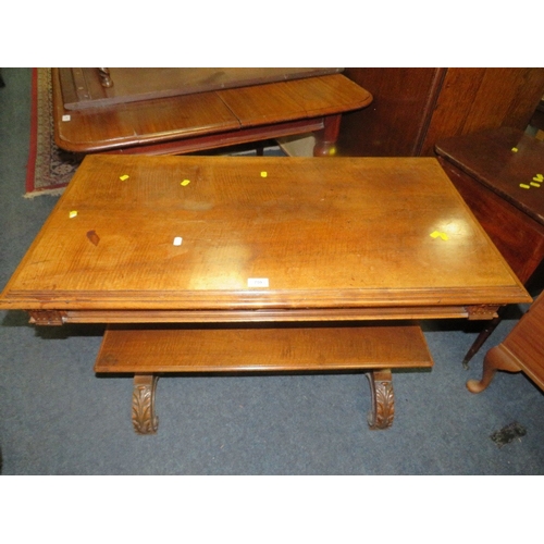 759 - An antique mahogany metamorphic three tier dumb waiter W 100 cm