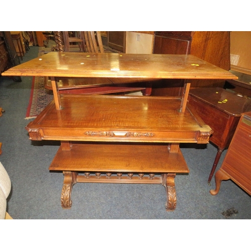 759 - An antique mahogany metamorphic three tier dumb waiter W 100 cm