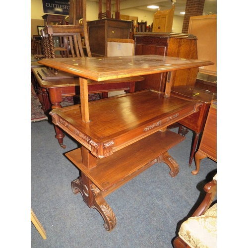 759 - An antique mahogany metamorphic three tier dumb waiter W 100 cm