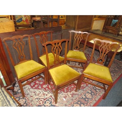 764 - A set of five antique mahogany Sheraton style dining chairs