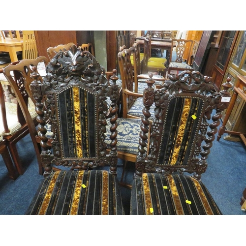 767 - A pair of oak carved barley twist Jacobean style chairs