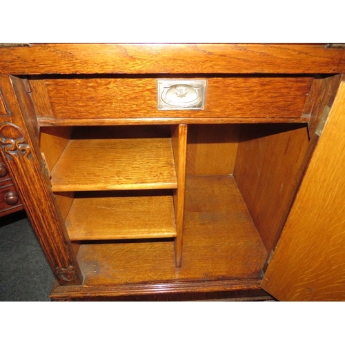 778 - A vintage unusual narrow oak carved bureau W 61 cm