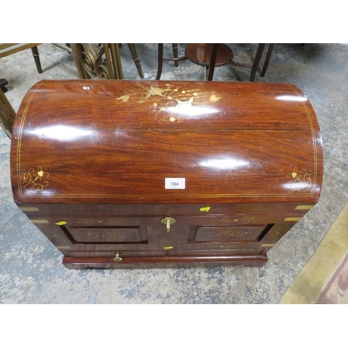 784 - A modern hardwood and brass inlaid domed casket W 66 cm