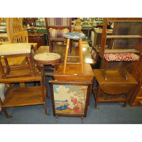 789 - A collection of assorted furniture to include three trolleys stool, fire screen, etc. (9)