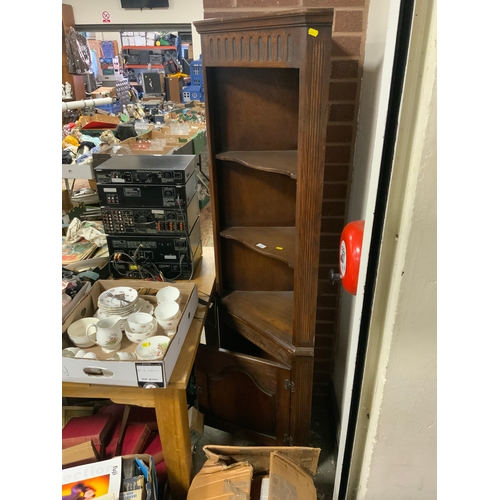 749 - A reproduction oak open fronted corner cupboard