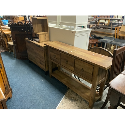 755 - A modern three drawer sideboard together with a similar cabinet and two occasional tables. (4)