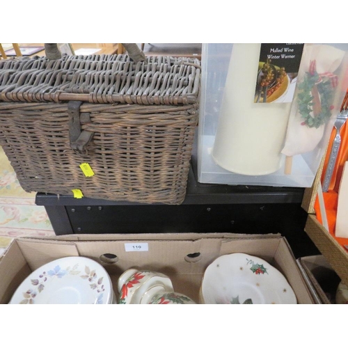 110 - Four trays of assorted ceramics together with a tray of glassware to include a pewter lidded Wedgwoo... 