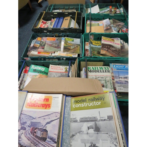 113 - A large quantity in several trays of railway and model railway magazines etc (trays not included)