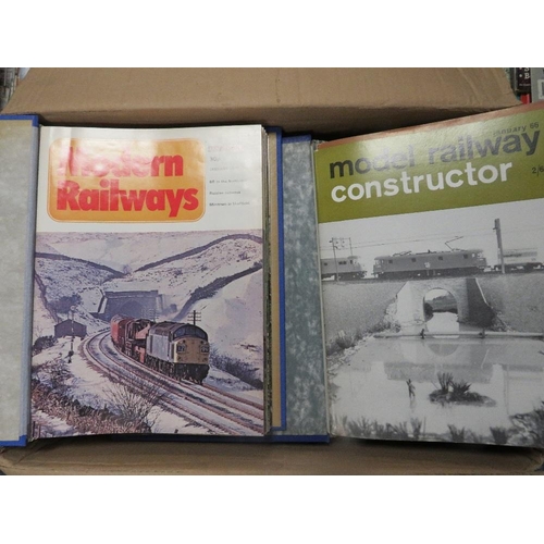 113 - A large quantity in several trays of railway and model railway magazines etc (trays not included)