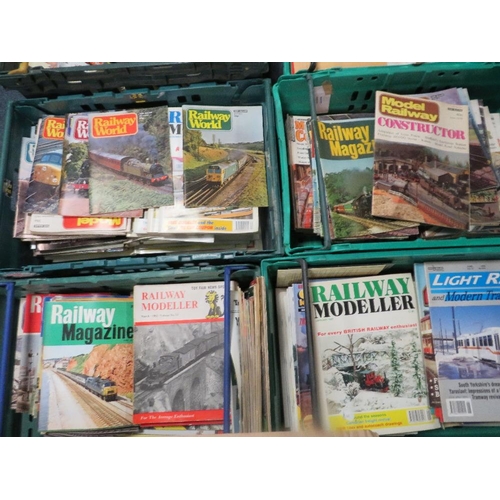 113 - A large quantity in several trays of railway and model railway magazines etc (trays not included)