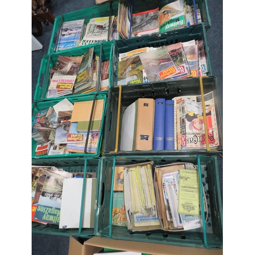 113 - A large quantity in several trays of railway and model railway magazines etc (trays not included)