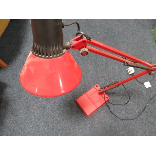 114 - A modern red anglepoise style desk lamp together with two cased typewriters etc