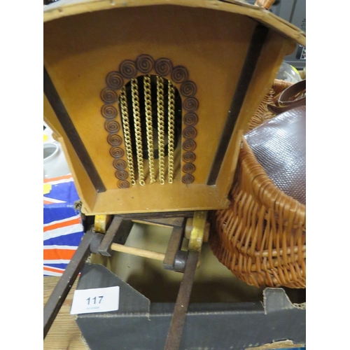 117 - A tray of sundries to include cut glass vase, wicker basket etc